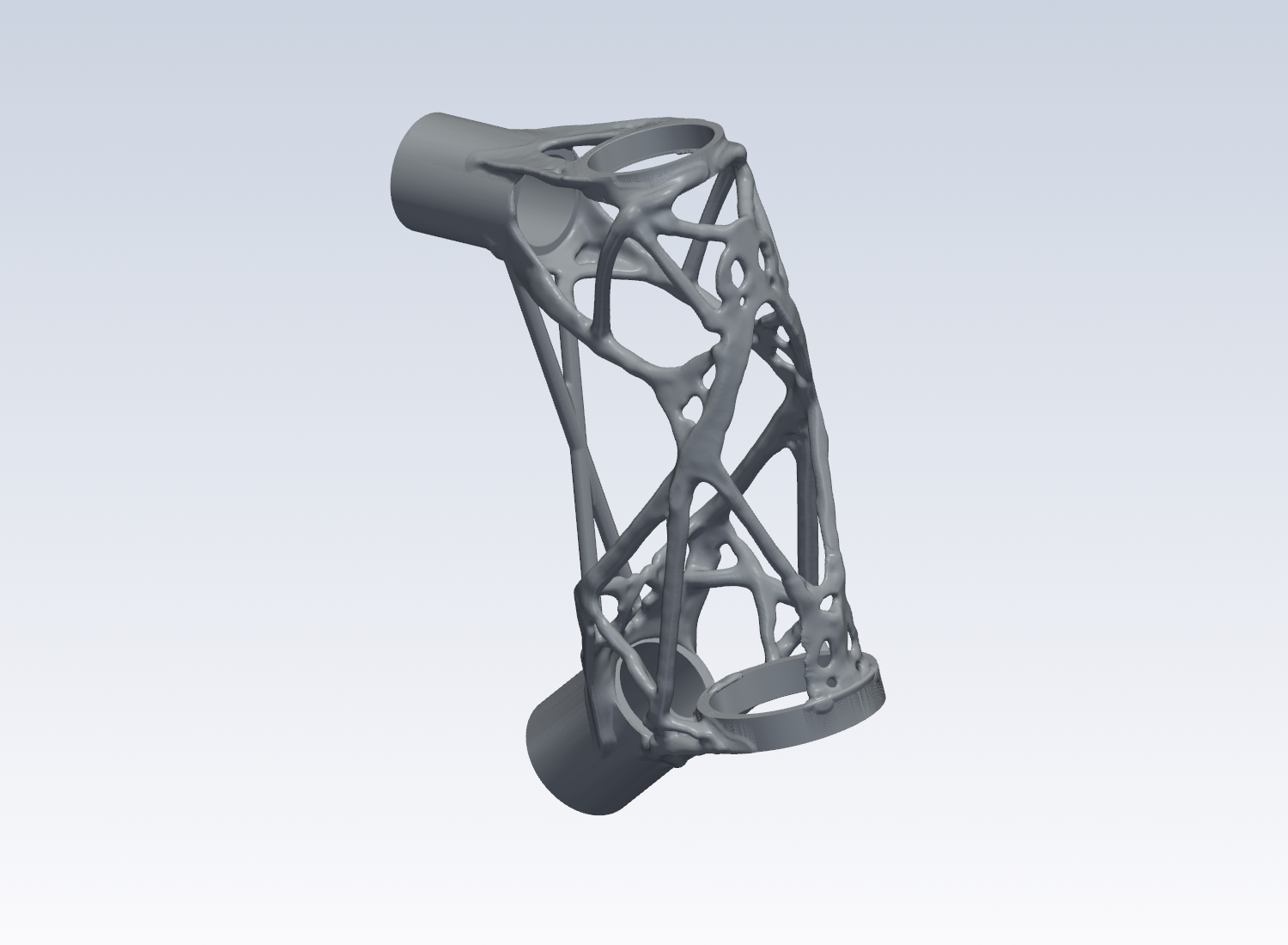 The final bicycle head lug: clean organic struts join the two headset collars and carbon-tube sockets.